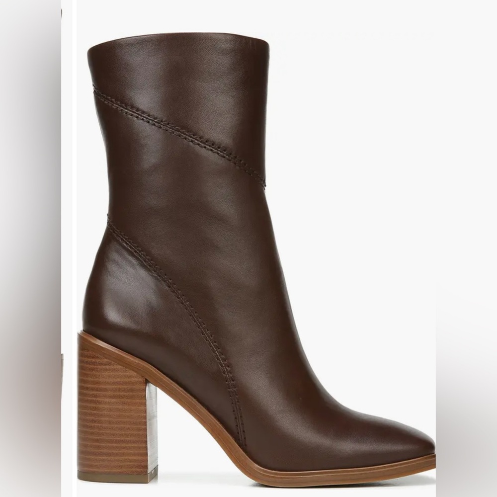 Franco Sarto Dark Brown Leather Block Heel Ankle Boots
